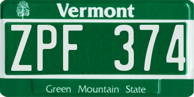 VT license plate ZPF374