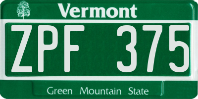 VT license plate ZPF375