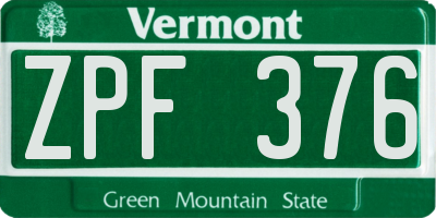 VT license plate ZPF376