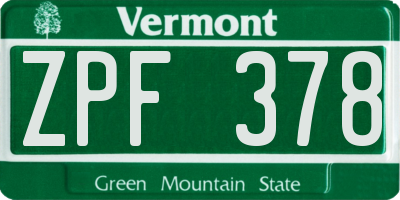 VT license plate ZPF378