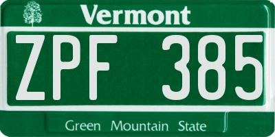 VT license plate ZPF385