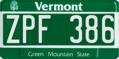 VT license plate ZPF386