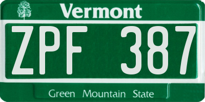 VT license plate ZPF387