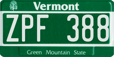 VT license plate ZPF388