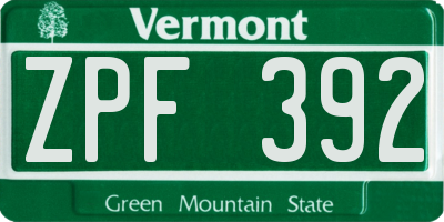 VT license plate ZPF392