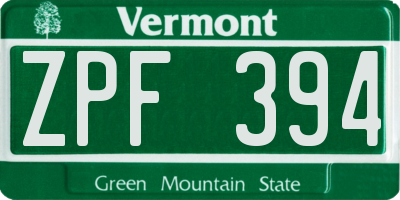 VT license plate ZPF394
