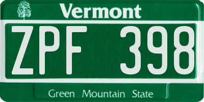 VT license plate ZPF398