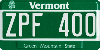 VT license plate ZPF400