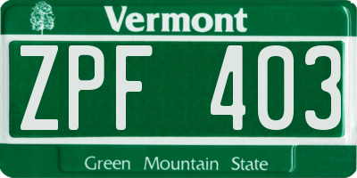 VT license plate ZPF403
