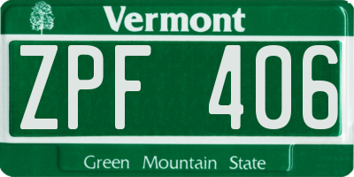 VT license plate ZPF406
