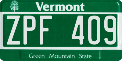VT license plate ZPF409
