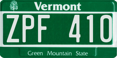 VT license plate ZPF410