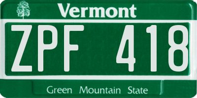VT license plate ZPF418