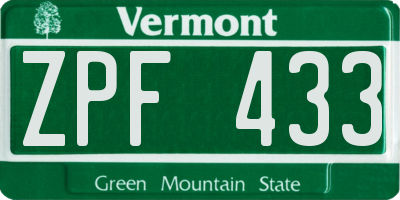 VT license plate ZPF433