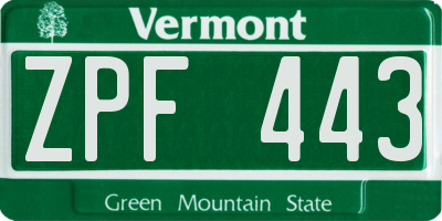VT license plate ZPF443