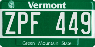 VT license plate ZPF449