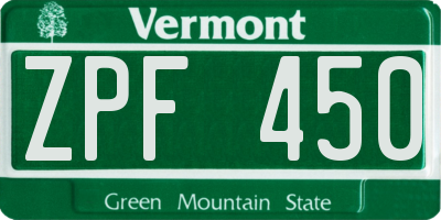 VT license plate ZPF450