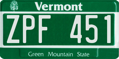 VT license plate ZPF451