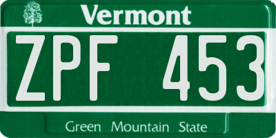 VT license plate ZPF453