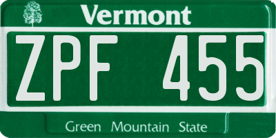 VT license plate ZPF455