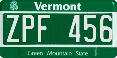 VT license plate ZPF456