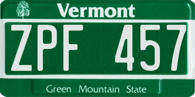 VT license plate ZPF457