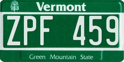 VT license plate ZPF459
