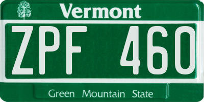 VT license plate ZPF460