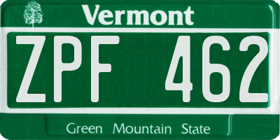 VT license plate ZPF462