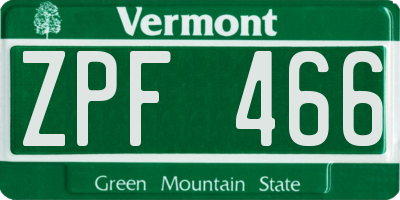 VT license plate ZPF466