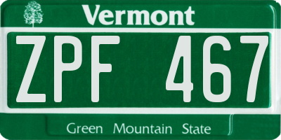 VT license plate ZPF467