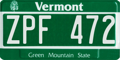 VT license plate ZPF472