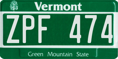 VT license plate ZPF474