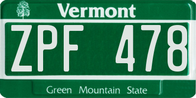 VT license plate ZPF478