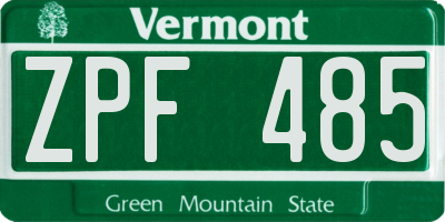 VT license plate ZPF485