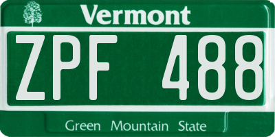 VT license plate ZPF488
