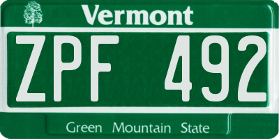 VT license plate ZPF492