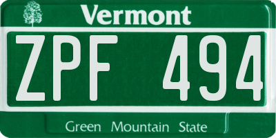 VT license plate ZPF494