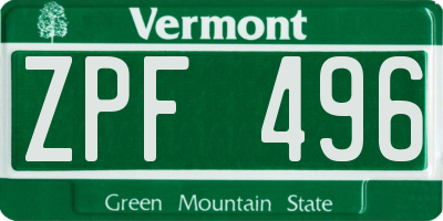 VT license plate ZPF496