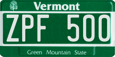 VT license plate ZPF500