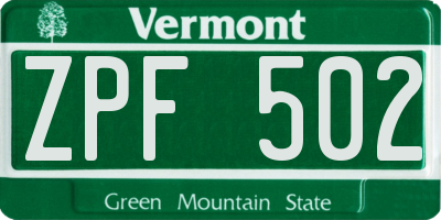 VT license plate ZPF502