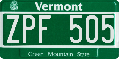 VT license plate ZPF505