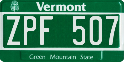 VT license plate ZPF507