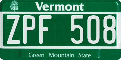 VT license plate ZPF508