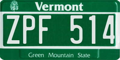 VT license plate ZPF514