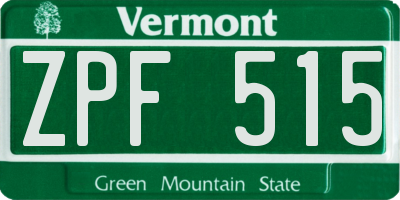 VT license plate ZPF515