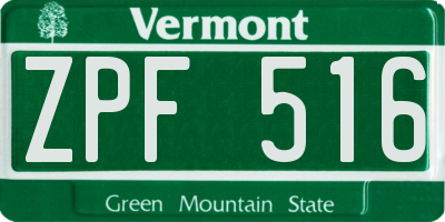 VT license plate ZPF516