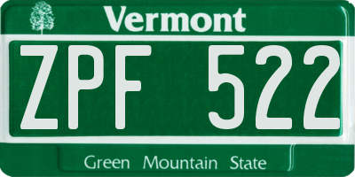 VT license plate ZPF522