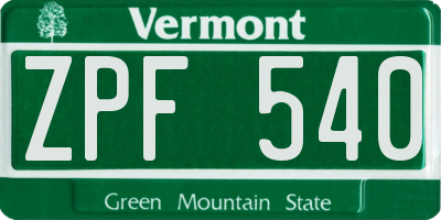 VT license plate ZPF540