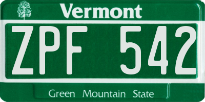 VT license plate ZPF542